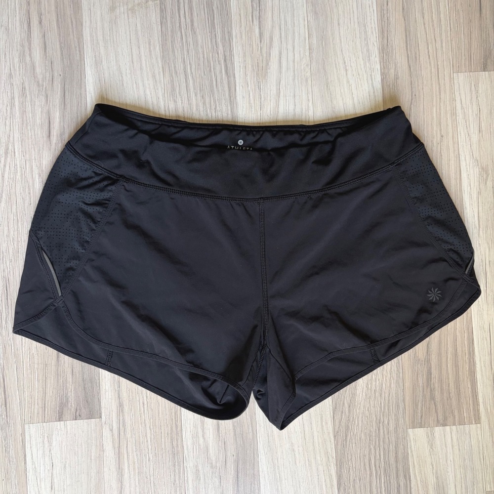 Athleta Black Running Shorts Perforated Mesh Zipper Pocket Womens Large L